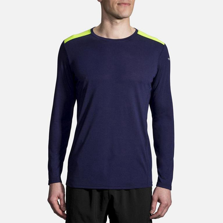 Brooks Distance Long Sleeve Running Shirt - Men's - Blue (80596-BJGL)